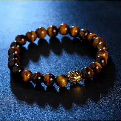 Bracelet Bouddha Thaï doré en Oeil de Tigre