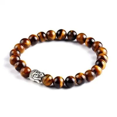 Bracelet Bouddha Thaï argenté en Oeil de Tigre
