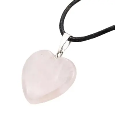 Corde et Pendentif Coeur en Quartz rose