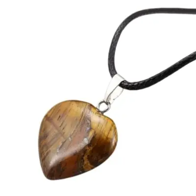 Corde et Pendentif Coeur en Oeil de Tigre marron