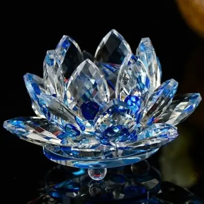 Grande Fleur de Lotus en Cristal bleu