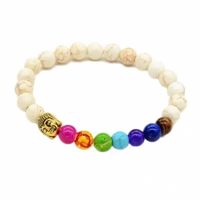 Bracelet Bouddha doré des 7 Chakras en Pierre de Lave