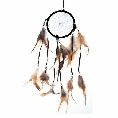 Attrape Rêves noir Plumes beiges