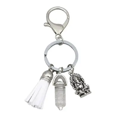 Porte Clés Ganesh Prisme Chakra en Cristal blanc