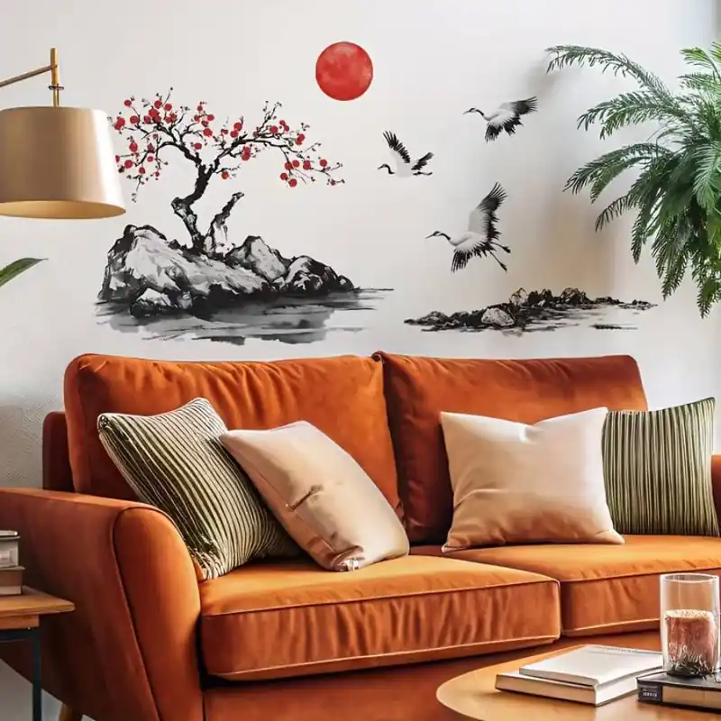 Sticker Paysage Zen aux Grues