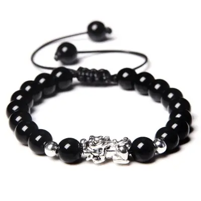 Bracelet Pi Yao Argenté Protecteur en Onyx noir