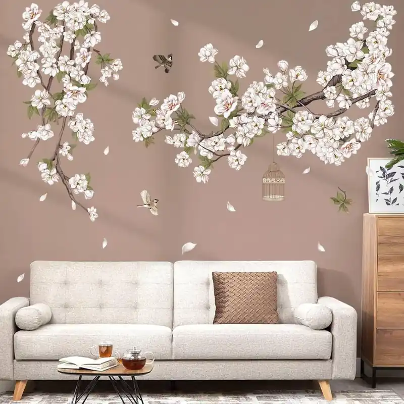 Sticker Magnolia Blanc et Oiseaux