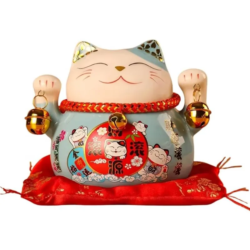 Statue Maneki Neko bleu Tirelire