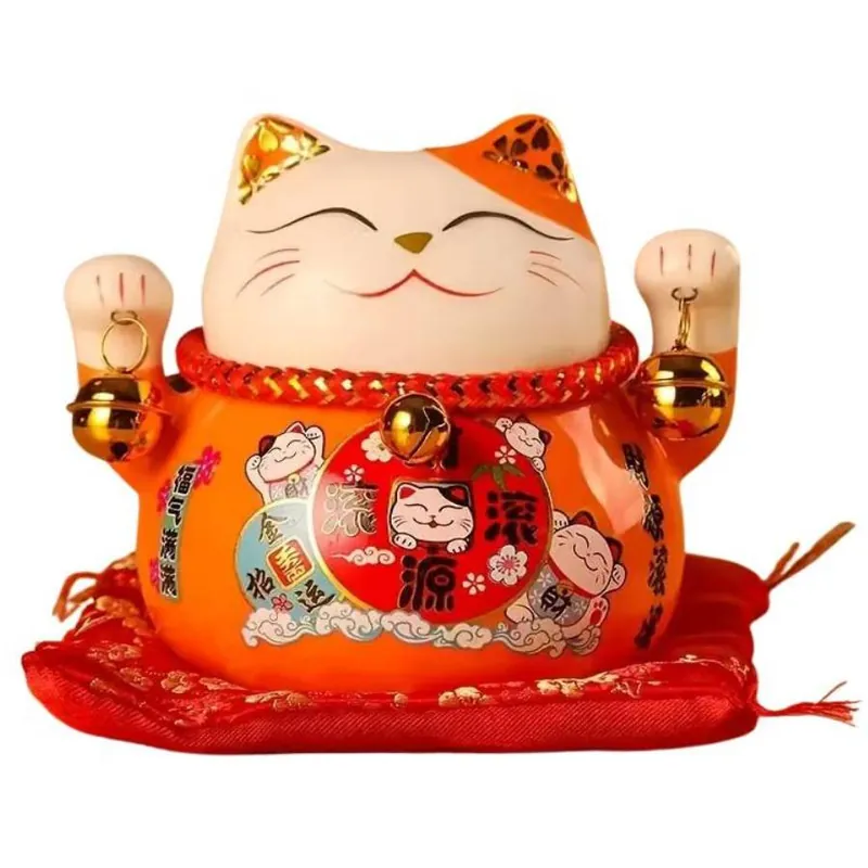 Statue Maneki Neko orange Tirelire