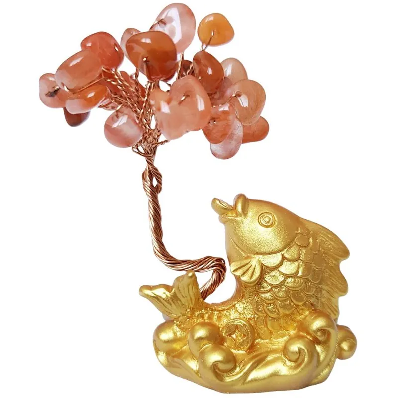 Carpe Koï Dorée et Arbre en Agate cornaline