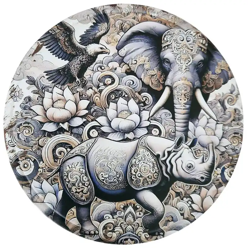 Plaque Décorative Rhino et Eléphant bleus Apaisant