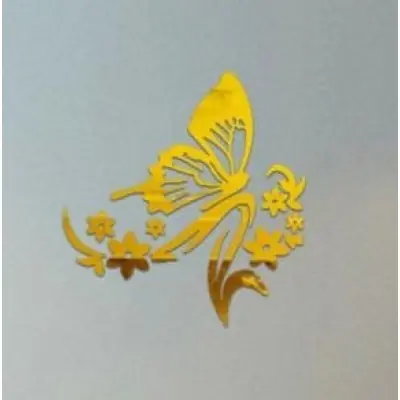 Sticker Miroirs dorés Papillon sur des Fleurs