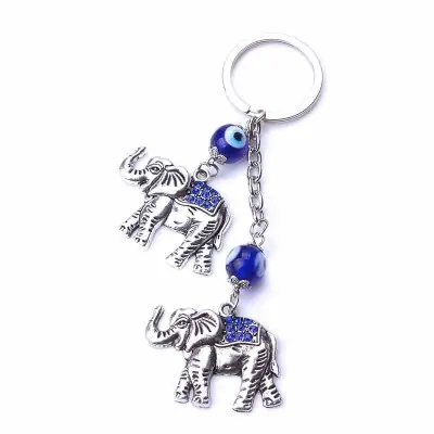 Porte Clés Double Eléphants Contre le Mauvais Oeil