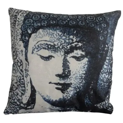 Housse de Coussin Tête de Bouddha bleu