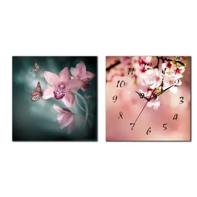 Horloge Murale Fleurs de Cerisier aux Papillons