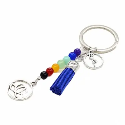 Porte Clés des 7 Chakras Lotus bleu
