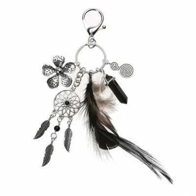 Porte Clés Prisme Obsidienne, Fleur de Tiaré