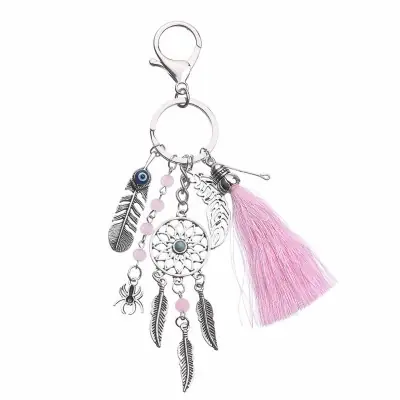 Porte Clés Attrape Rêves Plume Talisman rose