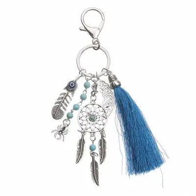 Porte Clés Attrape Rêves Plumes Talisman bleu