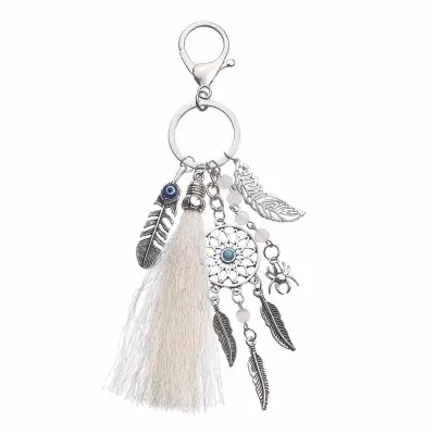 Porte Clés Attrape Rêves Plume Talisman blanc