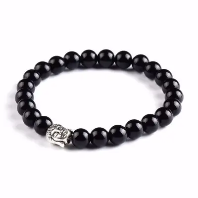 Bracelet Bouddha Thai argenté en Obsidienne noire