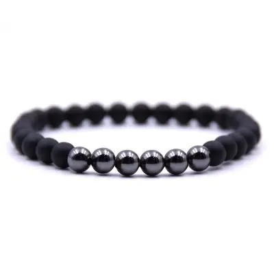 Bracelet Agate noire mat et Hématite