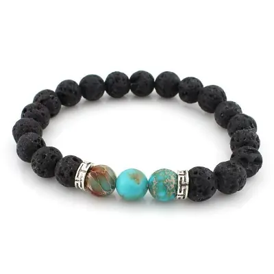 Bracelet argenté Pierres de Lave et Pierres bleues