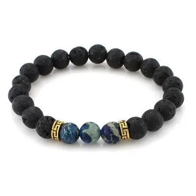 Bracelet doré Pierres de Lave et Pierres bleues foncées