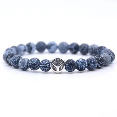 Bracelet Symbole de la Paix en Pierres de Lave bleues Polies