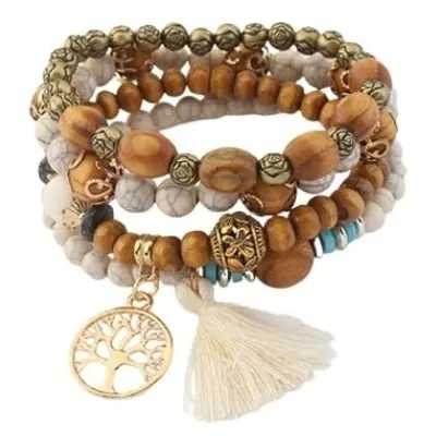 Bracelet Perles de Bois blancs Arbre de vie