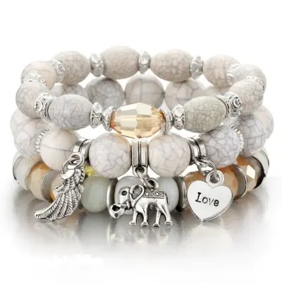 Bracelet Perles Marbrées Eléphant Protecteur
