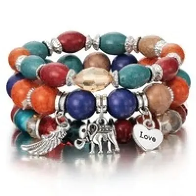 Bracelet Perles Marbrées multicolores Eléphant Protecteur