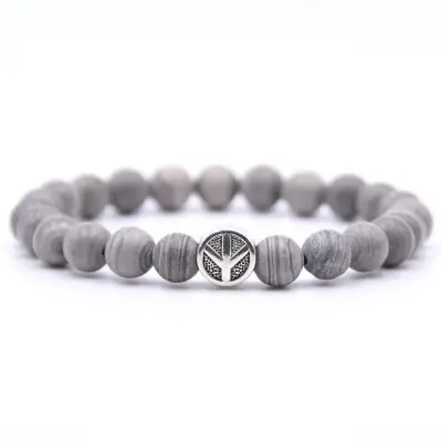 Bracelet Symbole de la Paix en Jaspe gris
