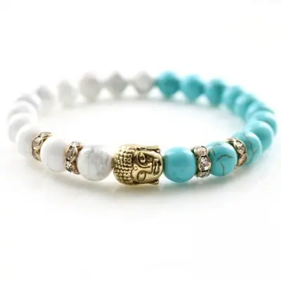 Bracelet Bouddha doré en Howlite et Turquoise