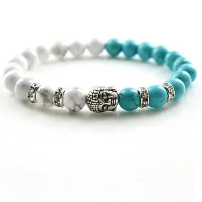 Bracelet Bouddha argenté en Howlite et Turquoise