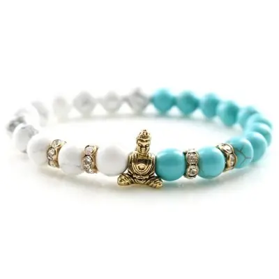 Bracelet Bouddha Thaï doré en Howlite et Turquoise