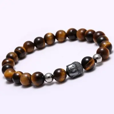 Bracelet Tête de Bouddha en Oeil de Tigre