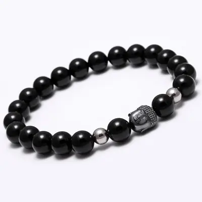 Bracelet Tête de Bouddha en Obsidienne noire