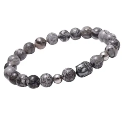 Bracelet Tête de Bouddha en Jaspe gris