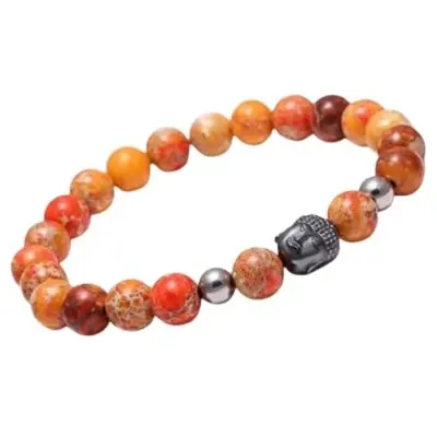 Bracelet Tête de Bouddha en Jaspe Marbré orange
