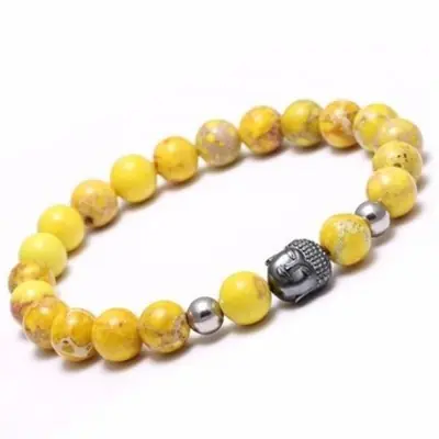Bracelet Tête de Bouddha en Jaspe Marbré jaune