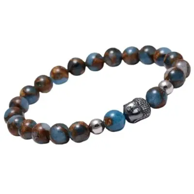 Bracelet Tête de Bouddha en Jaspe Marbré marron