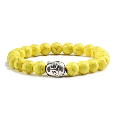 Bracelet Bouddha argenté en Howlite jaune