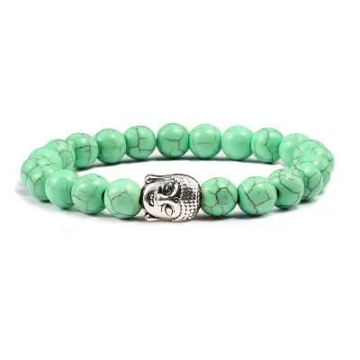 Bracelet Bouddha argenté en Howlite vert