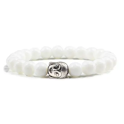 Bracelet Bouddha argenté en Agate blanche