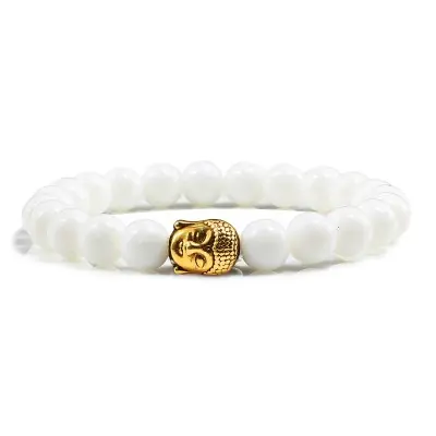 Bracelet Bouddha doré en Agate blanche