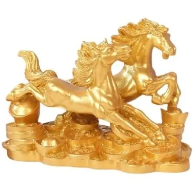 Statue 2 Chevaux au Galop dorée