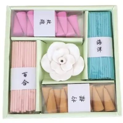 Coffret vert, Encens, Brûle Encens Fleur de Lotus
