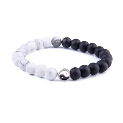 Bracelet Yin Yang Howlite, Onyx noir mat