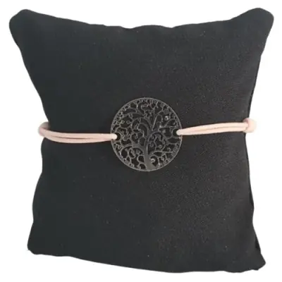 Bracelet rose poudré Arbre de Vie argenté